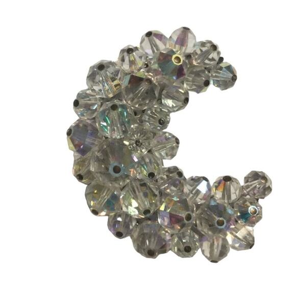 Unbranded Jewelry - Vtg Glass bead brooch pin half moon crescent silver celestial astrology Islam 2"